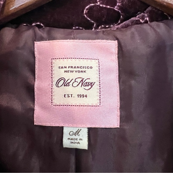 Vintage Old Navy Velvet Embroidered Blazer Medium Small Burgundy Fairy Y2K Boho - Picture 7 of 12
